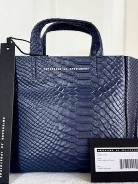 NWT  ampersand as  apostrophe Leather Navy Embossed Python-Textured micro Tote